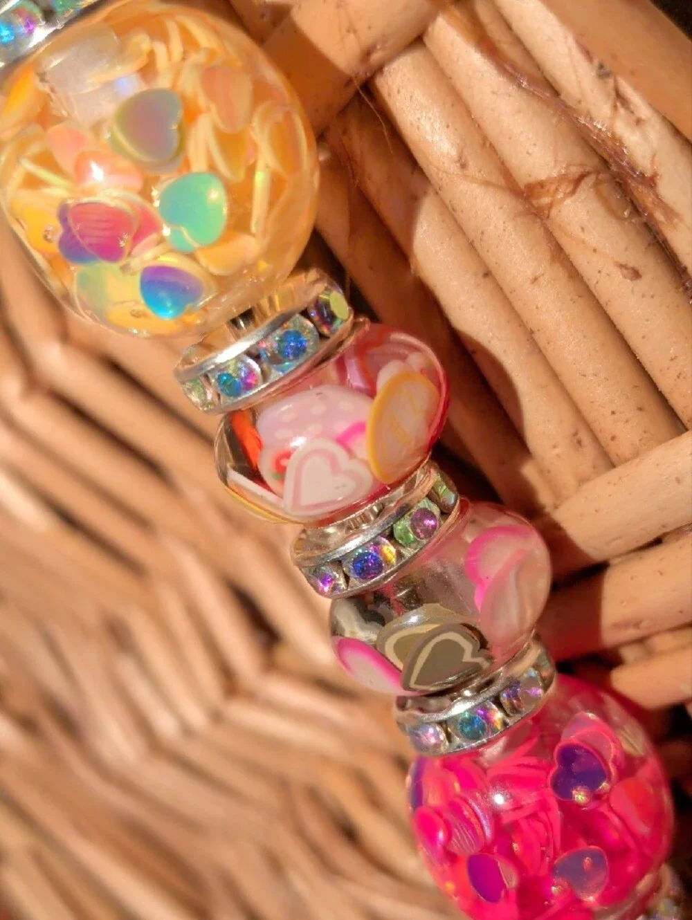 Beaded Heart Charm Keychain - Pink & Multicolor